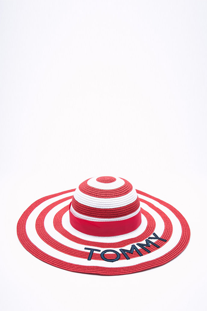 STRAW FEDORA HAT červeno-biely