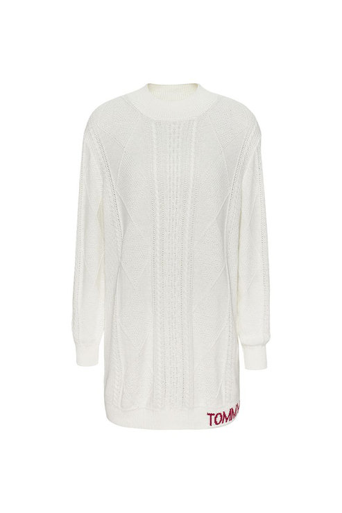 Šaty - Tommy Jeans TJW CABLE SWEATER DRESS biele