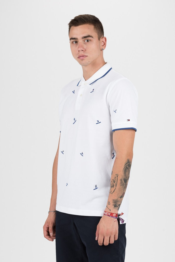 ALL OVER EMBROIDERY REGULAR POLO biele