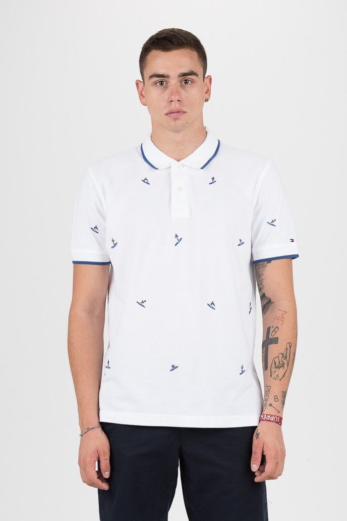 ALL OVER EMBROIDERY REGULAR POLO biele