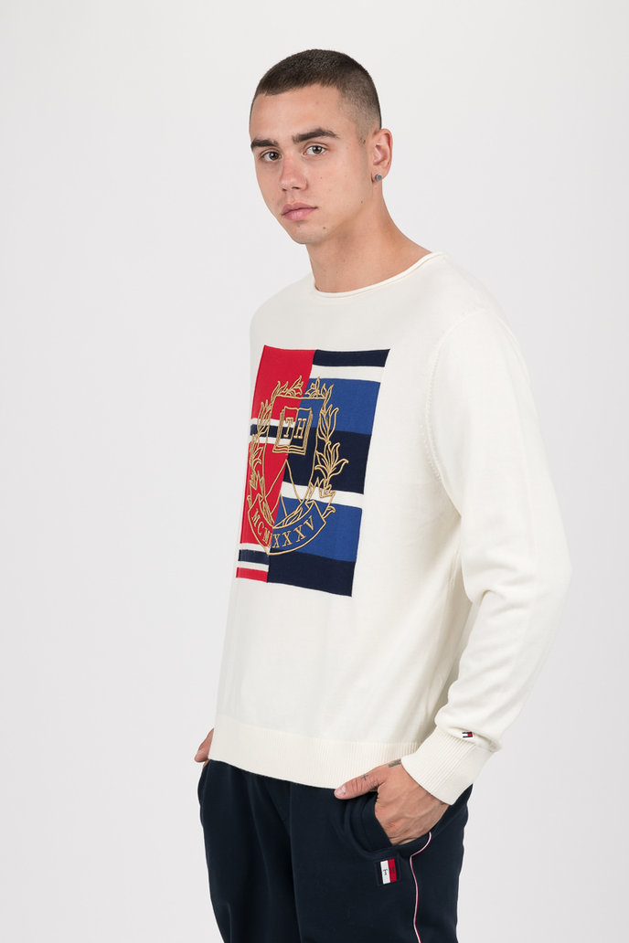 KNITTED GRAPHIC SWEATER smotanový