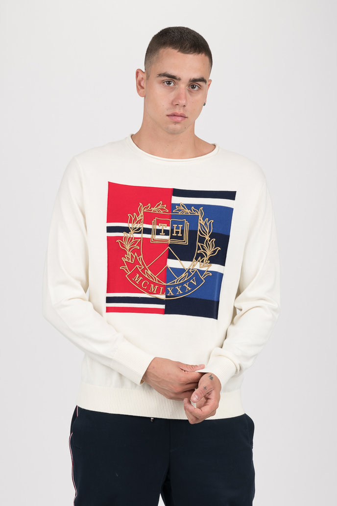 KNITTED GRAPHIC SWEATER smotanový