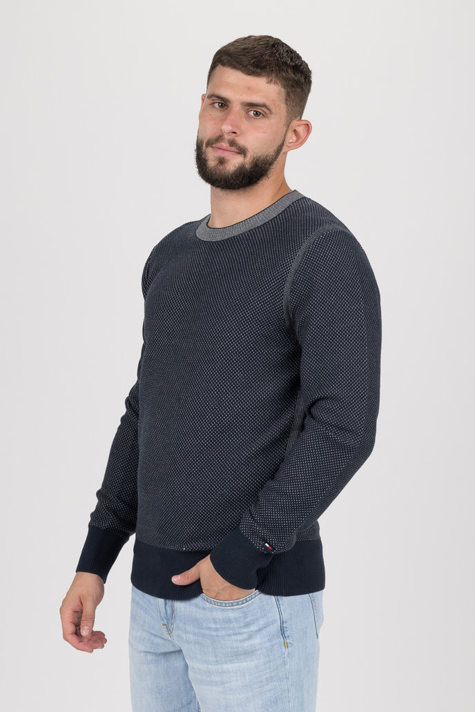 TOMMY HILFIGER TWO COLOR STRUCTURED SWEATER tmavomodro-sivý
