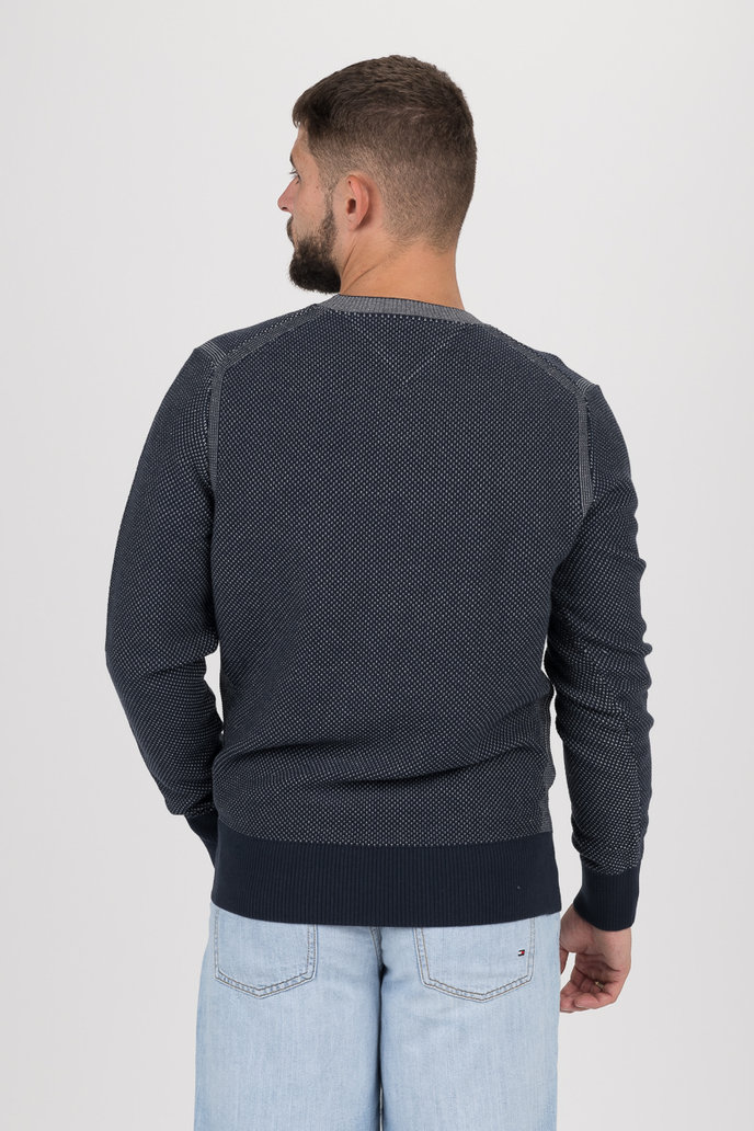 TOMMY HILFIGER TWO COLOR STRUCTURED SWEATER tmavomodro-sivý