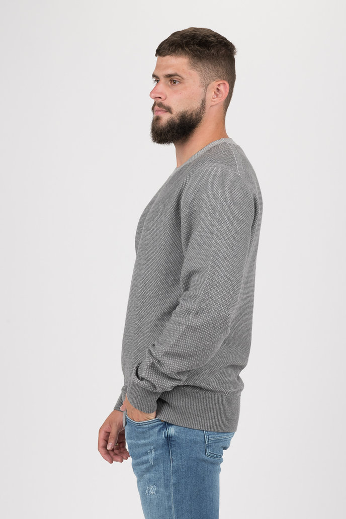 TOMMY HILFIGER TWO COLOR STRUCTURED SWEATER šedo-sivý