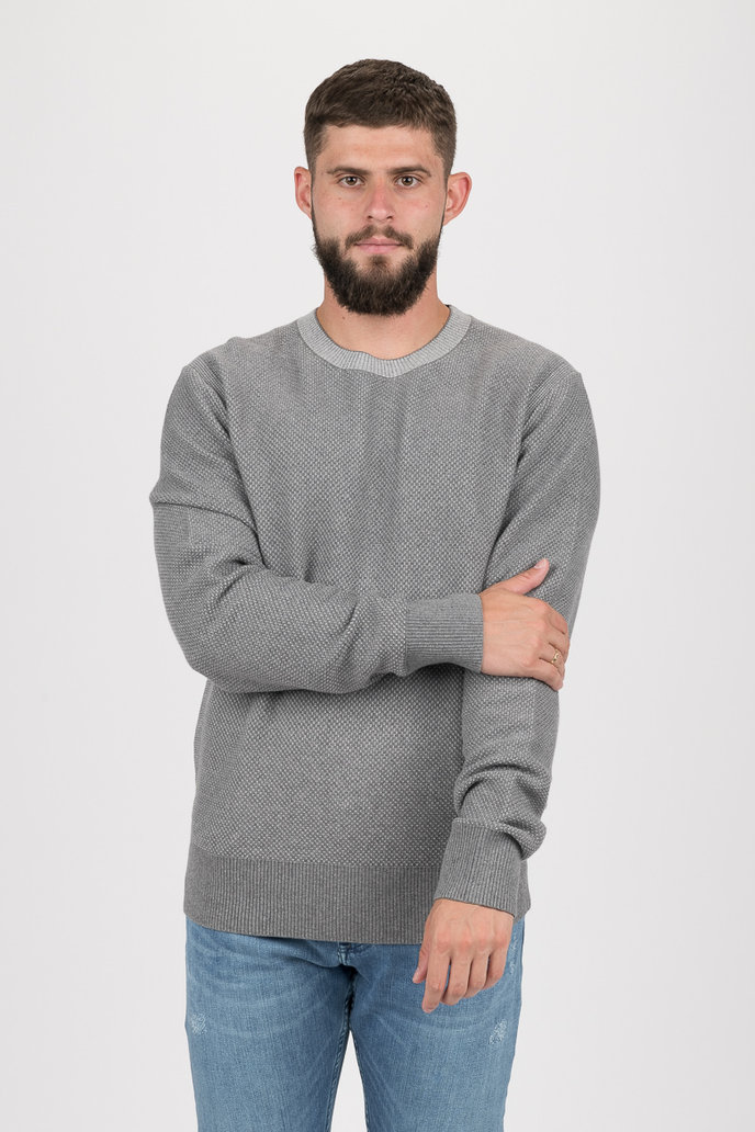 TOMMY HILFIGER TWO COLOR STRUCTURED SWEATER šedo-sivý