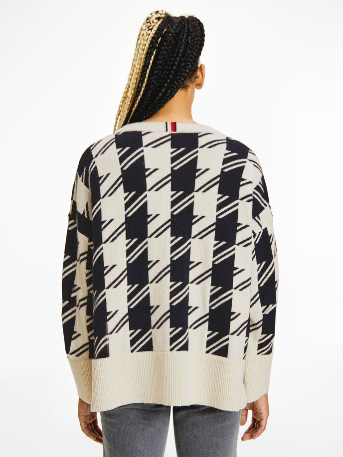 HOUNDSTOOTH RELAXED C-NK SWEATER biely