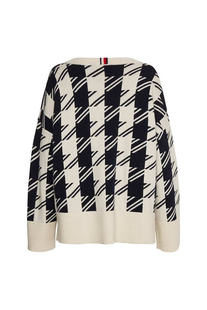 HOUNDSTOOTH RELAXED C-NK SWEATER biely